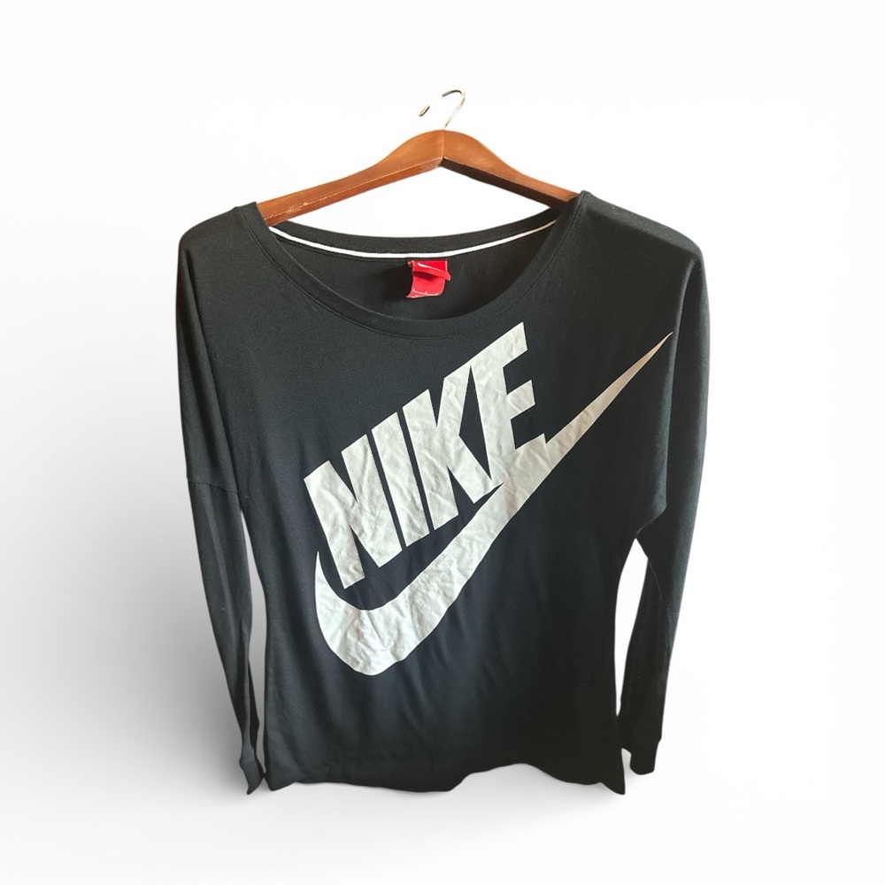 Nike Women's Black Long Sleeve Tee with White Logo